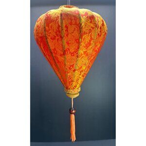 Vtg Vietnamese Silk Lantern Large Tear Drop Prosperity Orange Garlic Shape 17" L